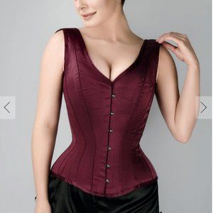 NWT BURGUNDY V NECK WAIST TAMING OVERBUST CORSET WITH STRAPS